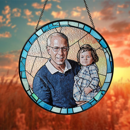 Personalized Fathers Day Gift, Custom Dad Portrait Stained Glass, Dad Gift From Kid, Dad Birthday Gifts, Dad Suncatcher Window Hanging (Sun-125)