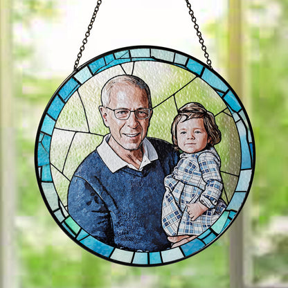 Personalized Fathers Day Gift, Custom Dad Portrait Stained Glass, Dad Gift From Kid, Dad Birthday Gifts, Dad Suncatcher Window Hanging (Sun-125)