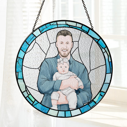 Father's Day Gift for Dad, Custom Photo Stained Glass Gift for Grandpa, New Dad Gift, Custom Dad Photo Stained Glass Suncatcher, Glass Suncatcher Dad Birthday (Sun-126)