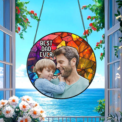 Personalized Dad Portrait Stained Glass Suncatcher Window Hangings, Father's Day Gifts, Grandpa Gifts, New Dad Gifts 2025, Gifts for Husband (Sun-151)