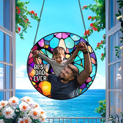 Personalized Dad Portrait Stained Glass Suncatcher Window Hangings, Father's Day Gifts, Grandpa Gifts, New Dad Gifts 2025, Gifts for Husband (Sun-151)