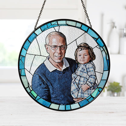 Personalized Fathers Day Gift, Custom Dad Portrait Stained Glass, Dad Gift From Kid, Dad Birthday Gifts, Dad Suncatcher Window Hanging (Sun-125)