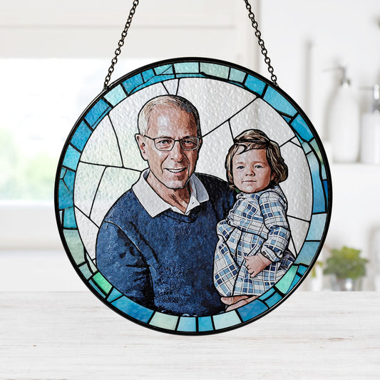 Personalized Fathers Day Gift, Custom Dad Portrait Stained Glass, Dad Gift From Kid, Dad Birthday Gifts, Dad Suncatcher Window Hanging (Sun-125)