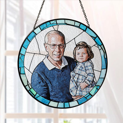 Personalized Fathers Day Gift, Custom Dad Portrait Stained Glass, Dad Gift From Kid, Dad Birthday Gifts, Dad Suncatcher Window Hanging (Sun-125)