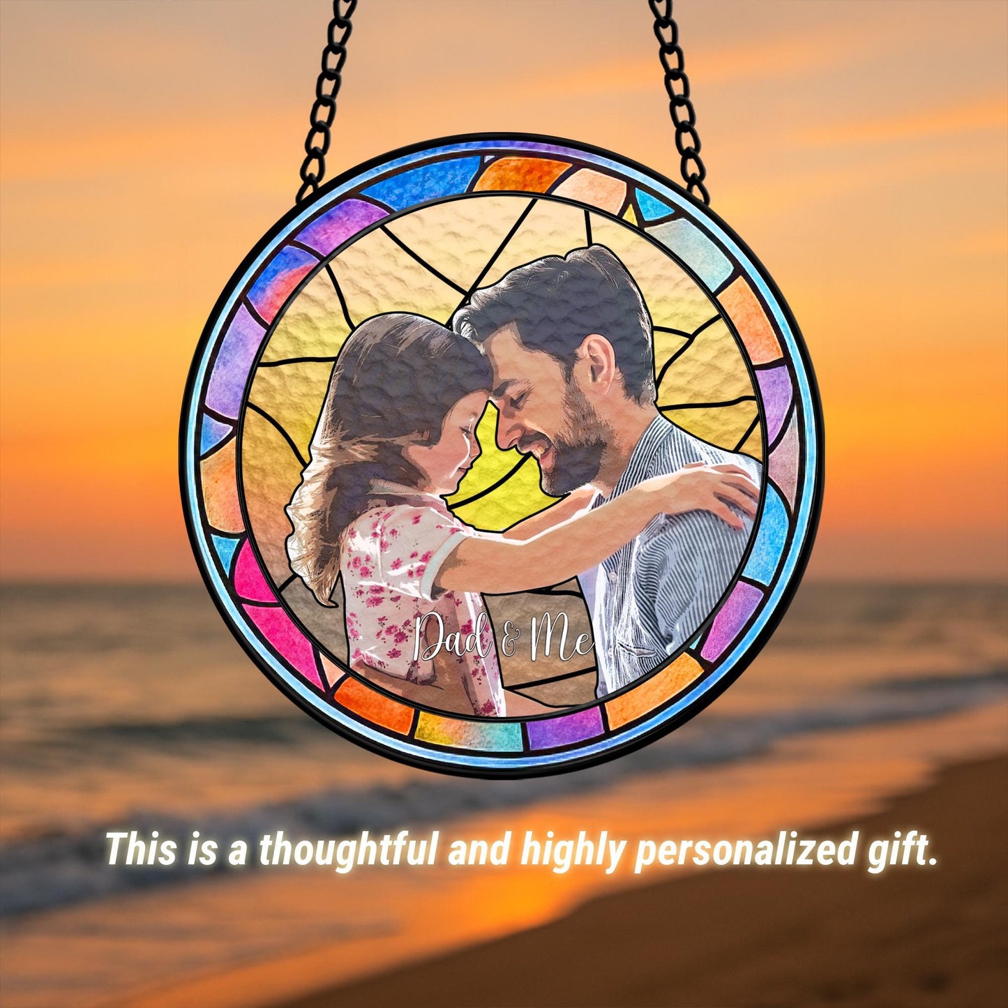 Father's Day Gifts From Kids, Suncatcher Fathers Day Gifts, Personalized Fathers Day Gift, Custom Dad Portrait Stained Glass (Sun-156)