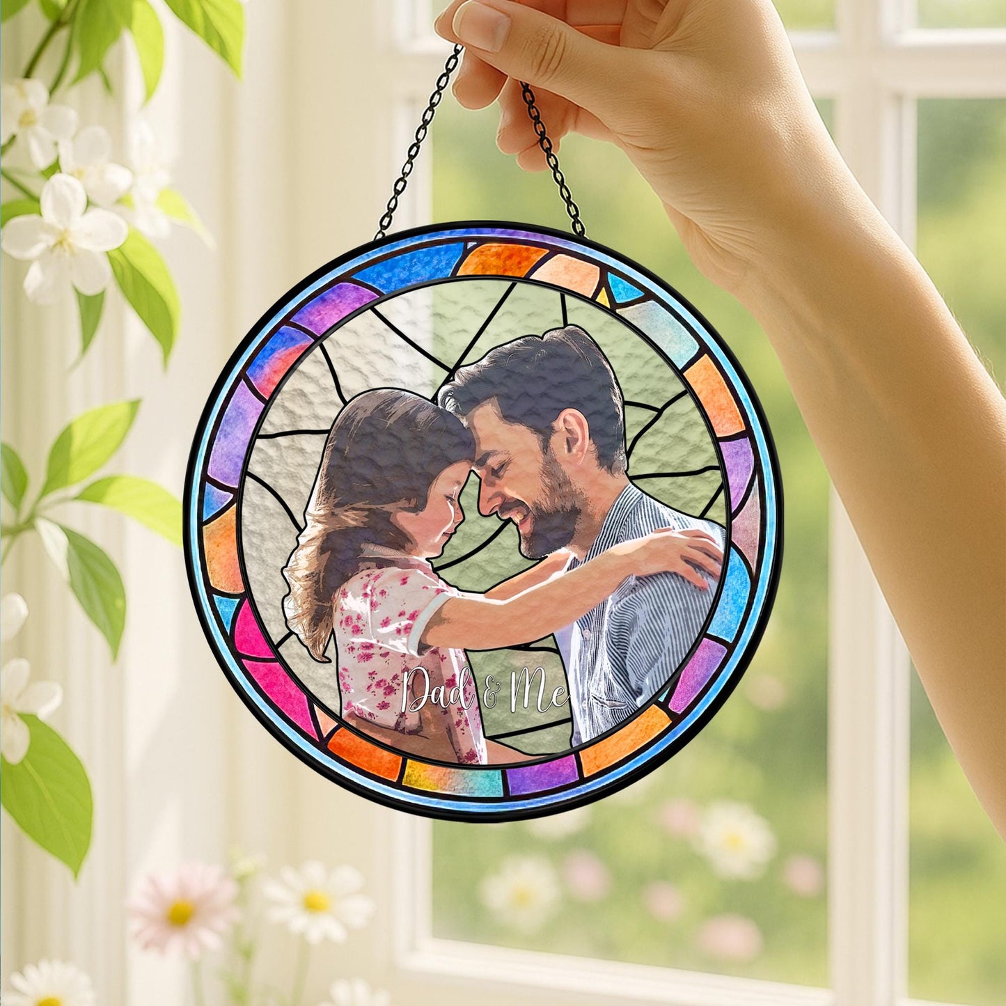 Father's Day Gifts From Kids, Suncatcher Fathers Day Gifts, Personalized Fathers Day Gift, Custom Dad Portrait Stained Glass (Sun-156)