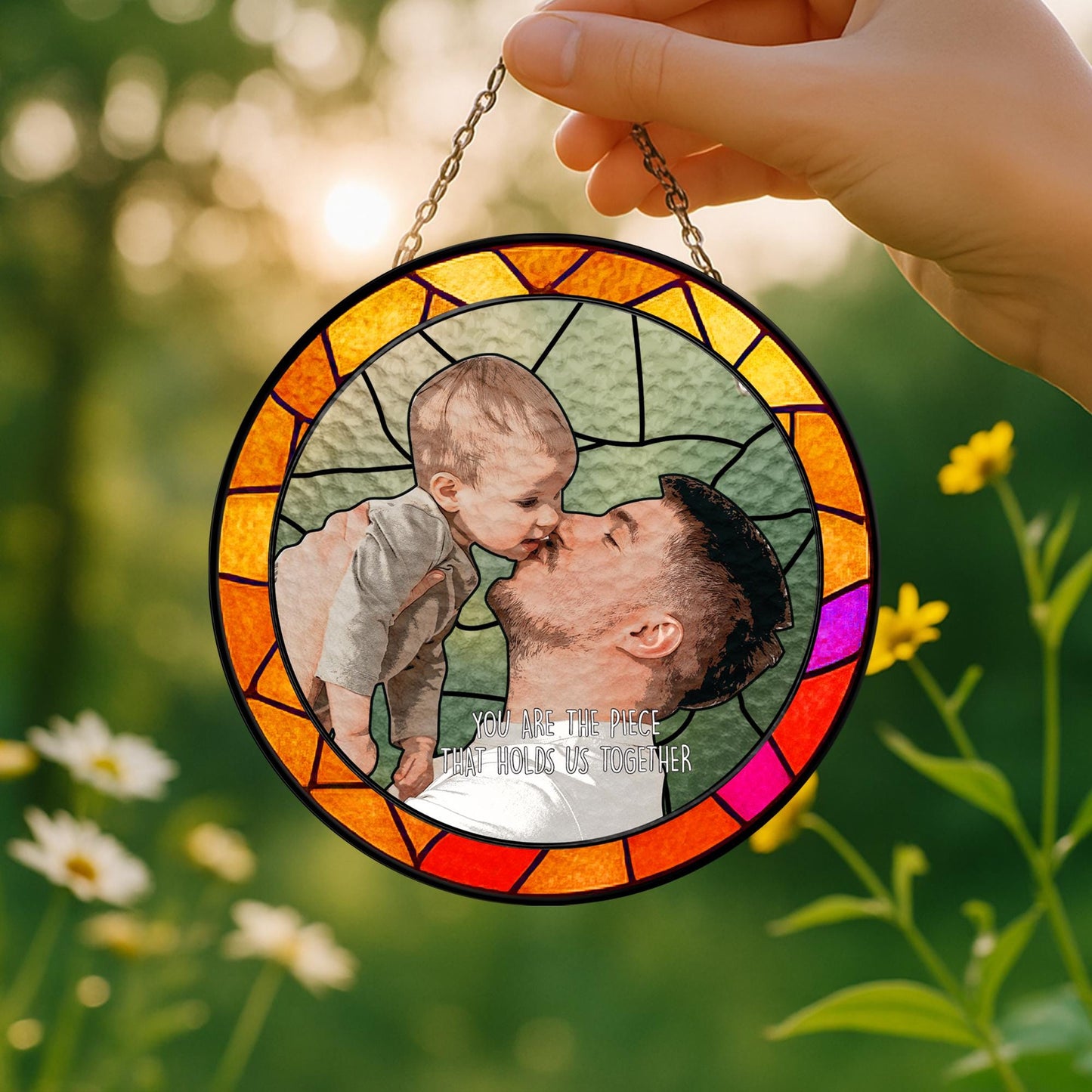 Father's Day Gifts From Kids, Suncatcher Fathers Day Gifts, Personalized Fathers Day Gift, Custom Dad Portrait Stained Glass (Sun-156)