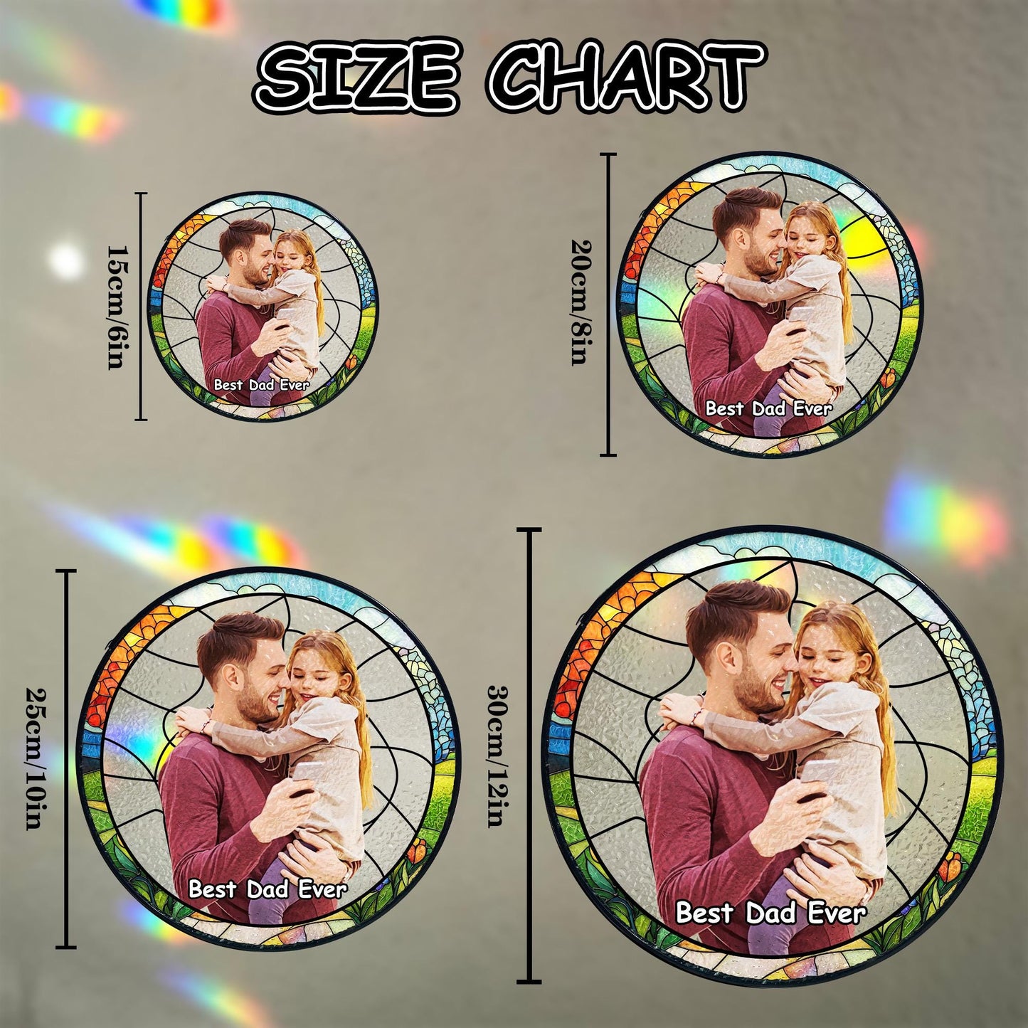 Personalized Dad Portrait Stained Glass Suncatcher, Dad and Kids Window Hanging, Father's Day Gifts, Gifts for Grandpa or Dad, New Dad Gifts (Sun-159)