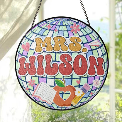 Custom Disco ball Stained Glass Suncatcher, Teacher Appreciation Gift From Student, Back To School, Teacher Gift, Window Hanging Classroom (Sun-163)
