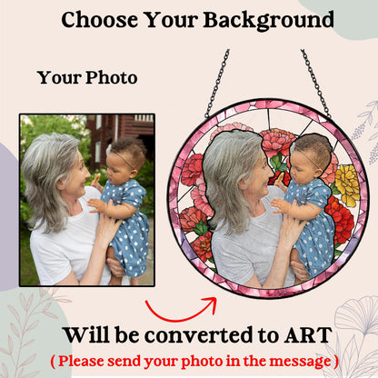 Personalized Family Photo Stained Glass Suncatcher – Custom Father’s Day Gift for Dad, Husband – Memorial Keepsake Ornament – Handmade Glass Window Art Decoration (Sun-140)