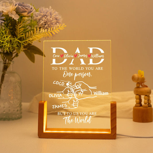Personalized Dad Night Light, Family Fist Bump LED Lamp with Base, New Father Gift for Birthday or Father’s Day, Daddy’s Team Design (DNL-19)