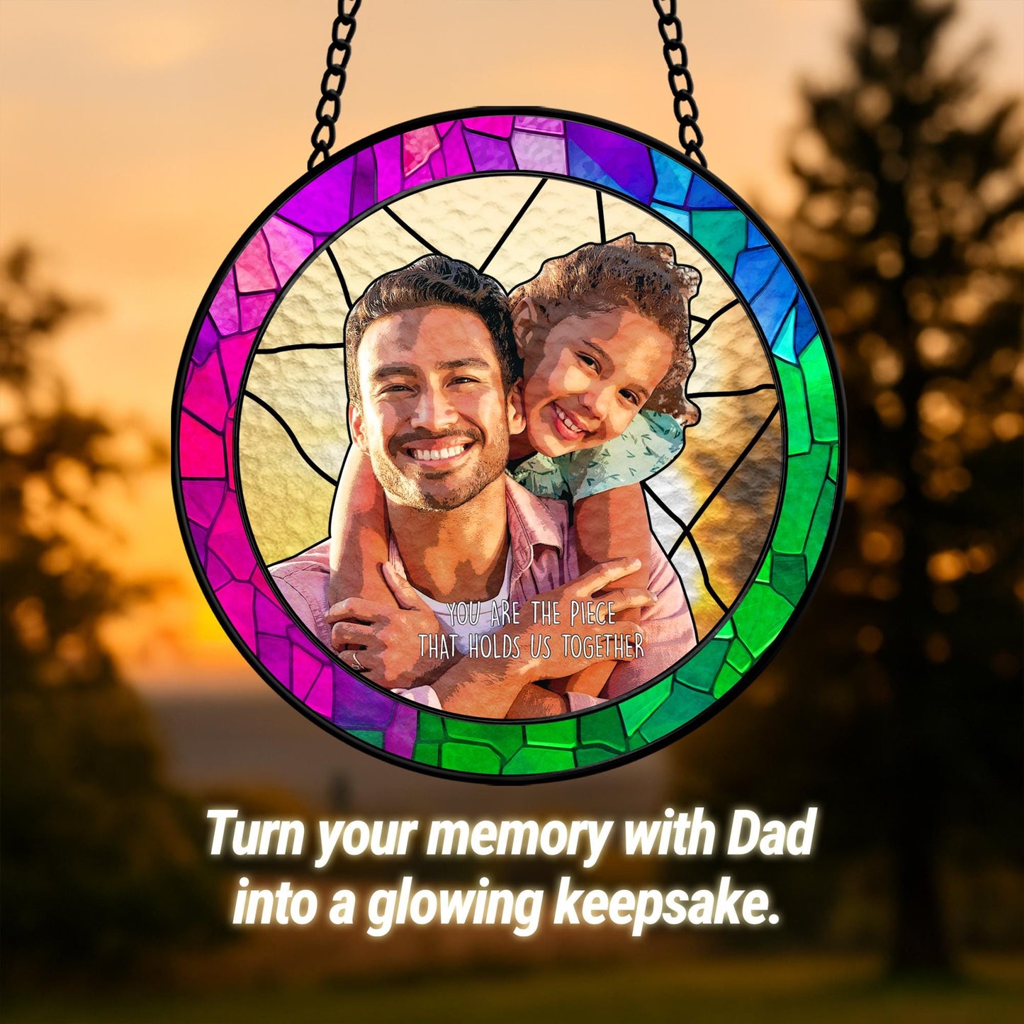 Personalized Fathers Day Glass Suncatcher, Custom Dad Portrait Stained Glass, Dad Birthday Gifts, Dad Glass Suncatcher Window (Sun-145)