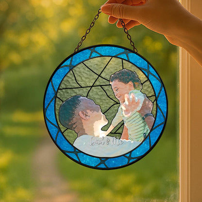 Personalized Fathers Day Glass Suncatcher, Custom Dad Portrait Stained Glass, Dad Birthday Gifts, Dad Glass Suncatcher Window (Sun-145)