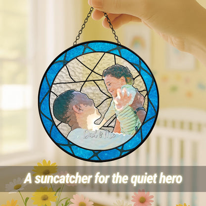 Personalized Fathers Day Glass Suncatcher, Custom Dad Portrait Stained Glass, Dad Birthday Gifts, Dad Glass Suncatcher Window (Sun-145)