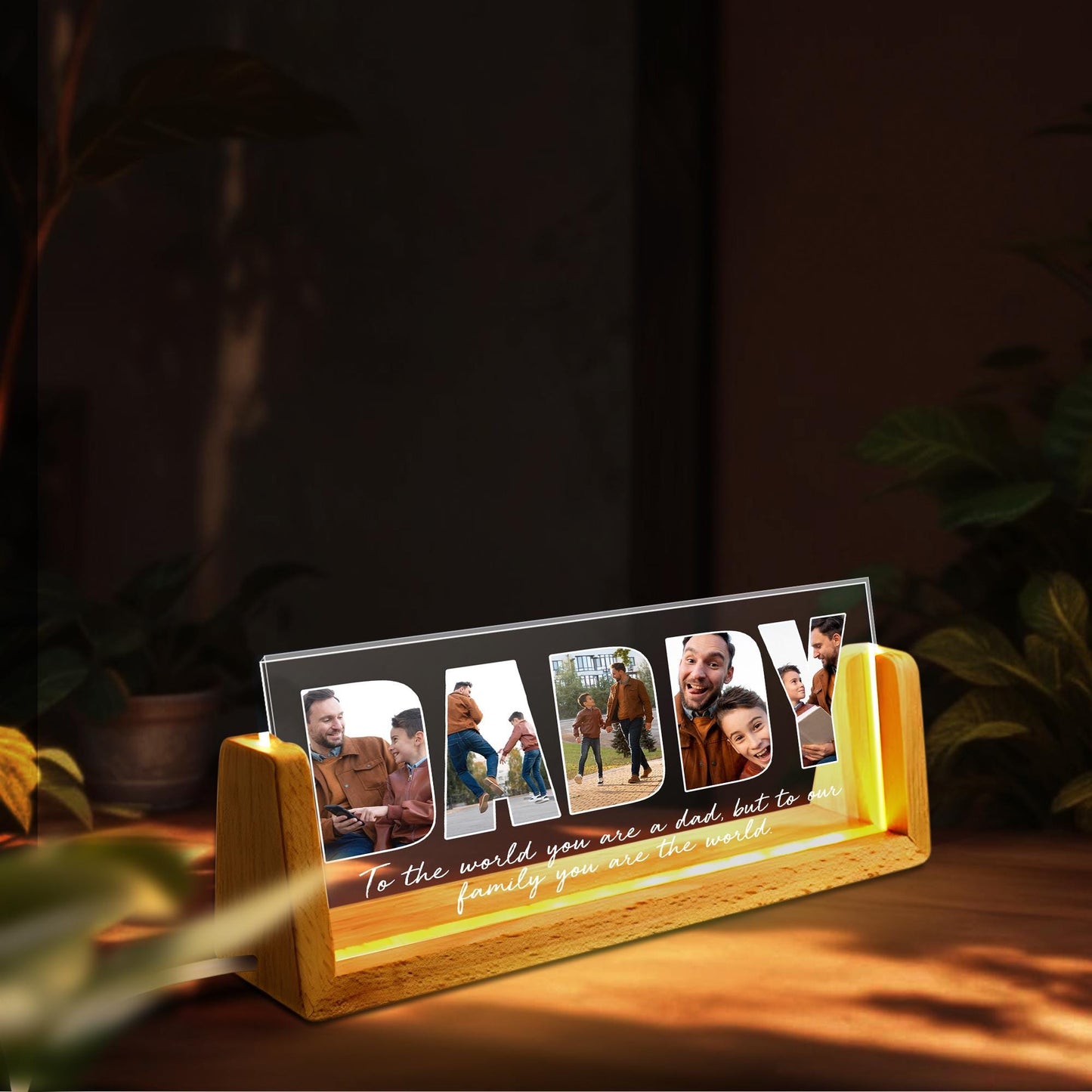 Custom Dad Night Light, LED Photo Lamp for Father’s Day, Personalized Keepsake Gift for Dad from Son or Daughter, Great for Birthday Too  (DNL-07)