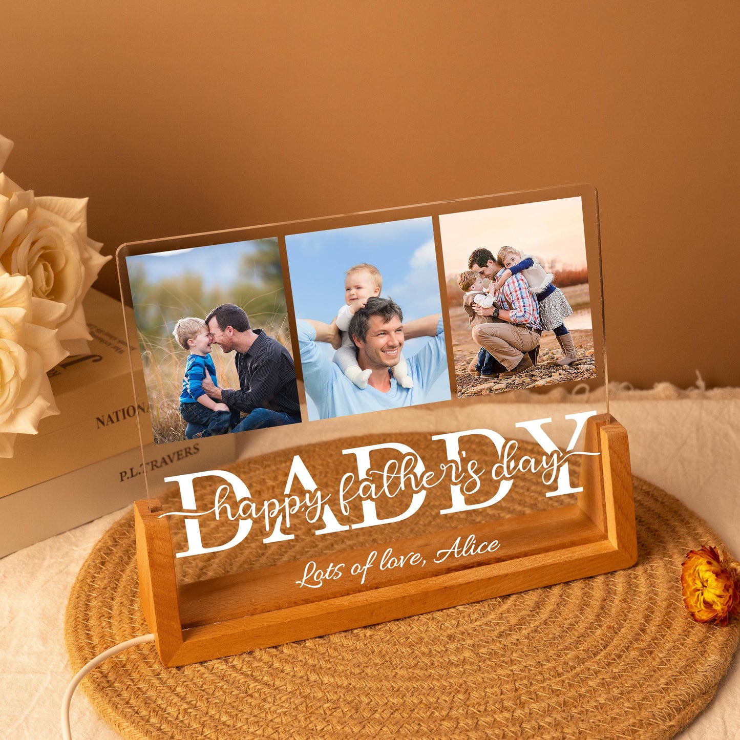 Personalised Daddy Night Light With Photos, Custom Dads Picture Acrylic Lamp, Fathers Day Photo Collage, Dad Birthday Gift, Father's Day Gift (DNL-43)
