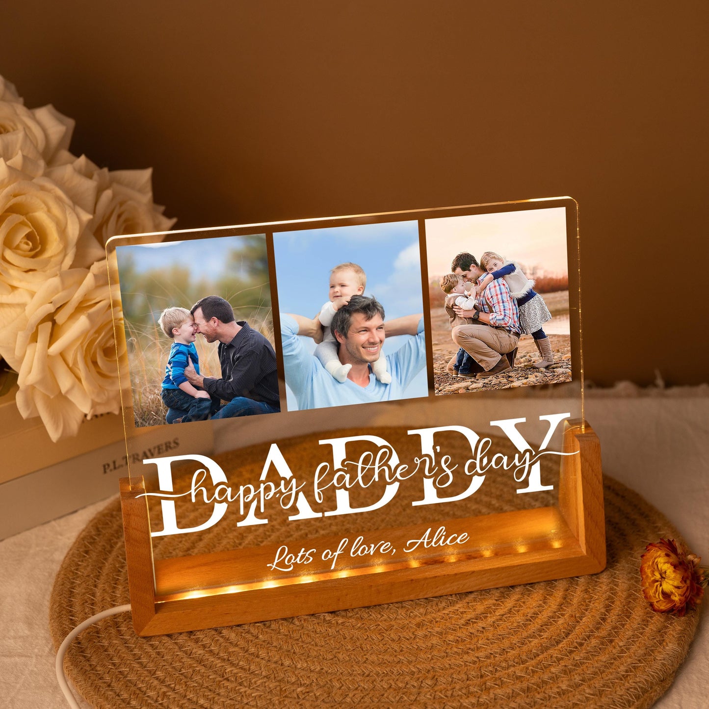 Personalised Daddy Night Light With Photos, Custom Dads Picture Acrylic Lamp, Fathers Day Photo Collage, Dad Birthday Gift, Father's Day Gift (DNL-43)