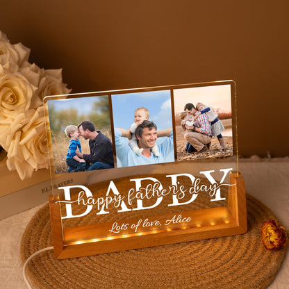 Personalised Daddy Night Light With Photos, Custom Dads Picture Acrylic Lamp, Fathers Day Photo Collage, Dad Birthday Gift, Father's Day Gift (DNL-43)