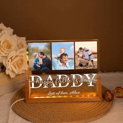 Personalised Daddy Night Light With Photos, Custom Dads Picture Acrylic Lamp, Fathers Day Photo Collage, Dad Birthday Gift, Father's Day Gift (DNL-43)