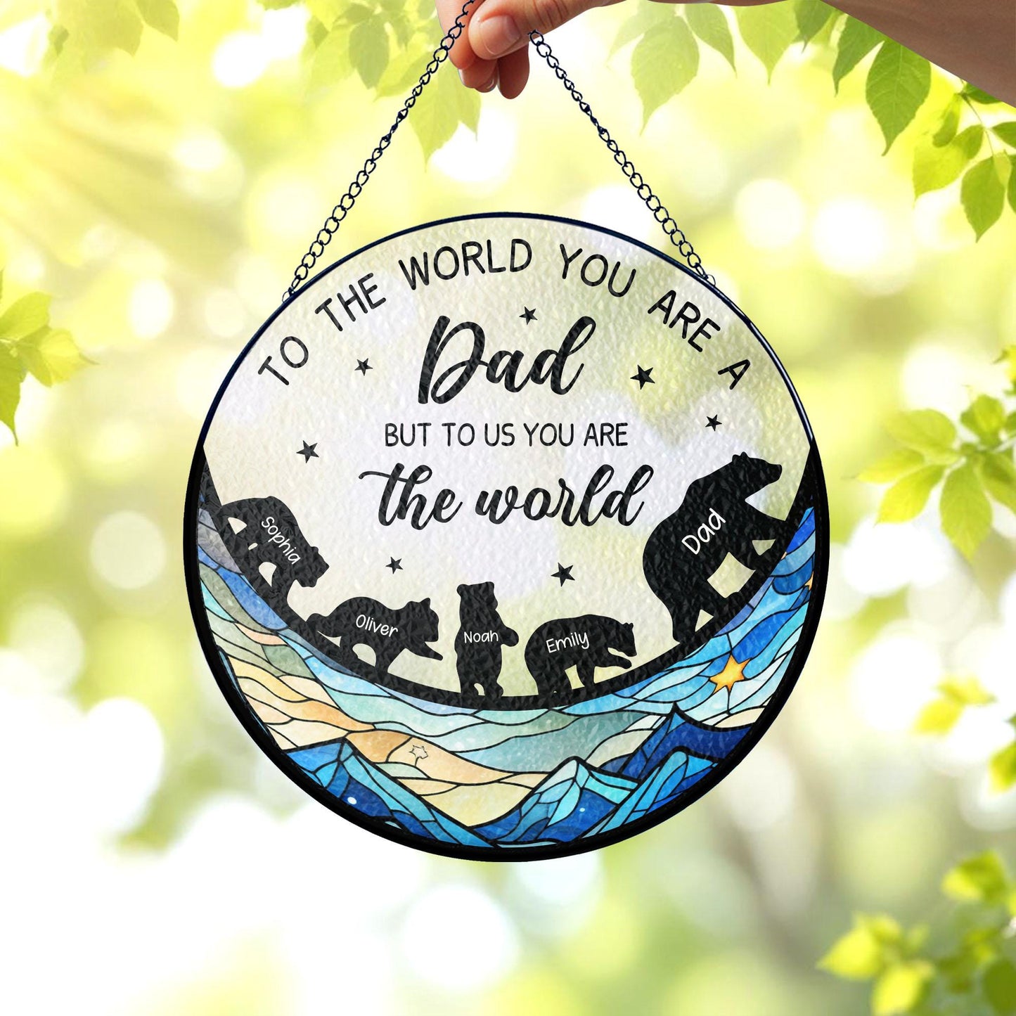 Personalized Bear Family Suncatcher for Dad – Custom Papa Bear Glass Window Ornament – Father’s Day Gift from Children – Birthday or Appreciation Gift for Papa (Sun-143)