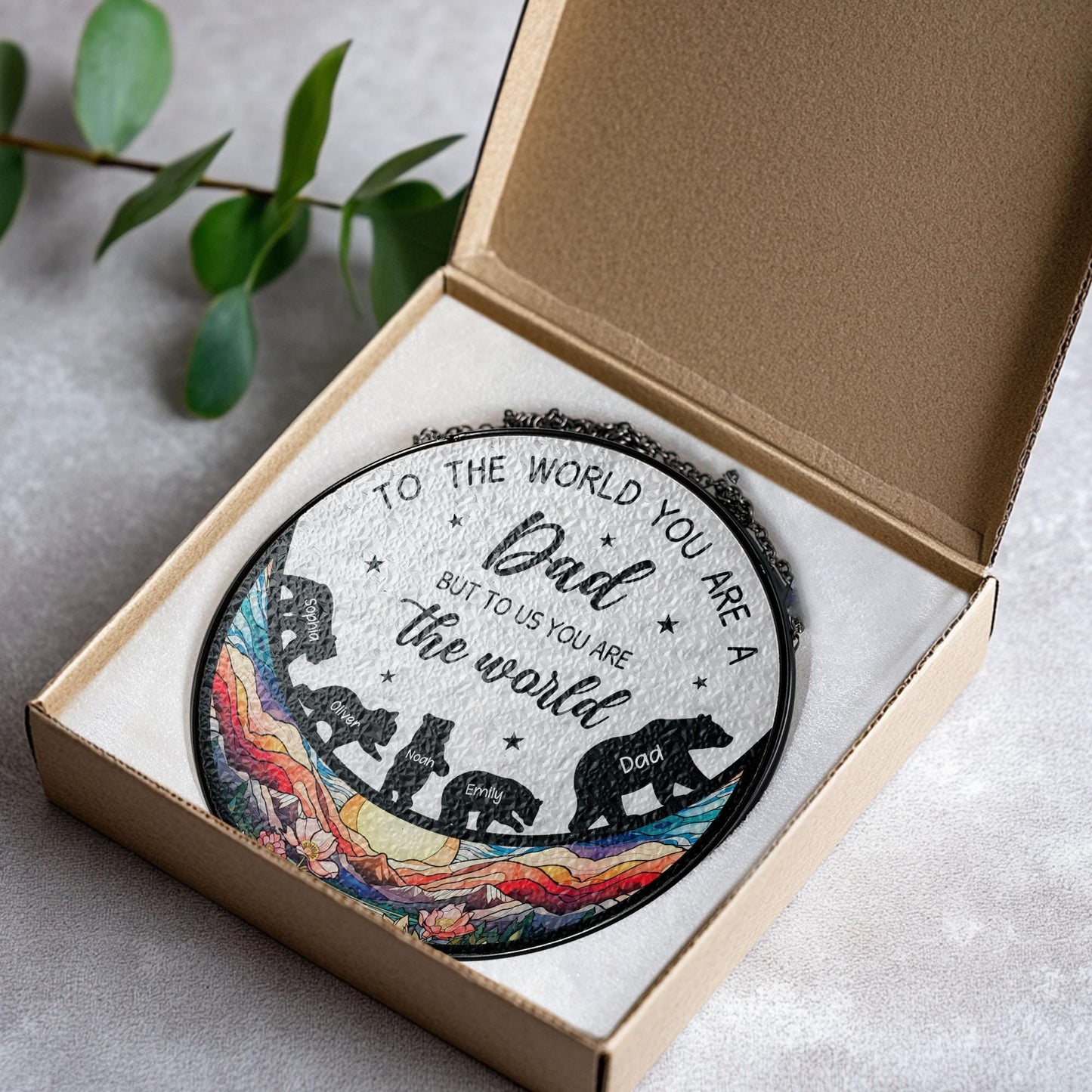 Personalized Bear Family Suncatcher for Dad – Custom Papa Bear Glass Window Ornament – Father’s Day Gift from Children – Birthday or Appreciation Gift for Papa (Sun-143)