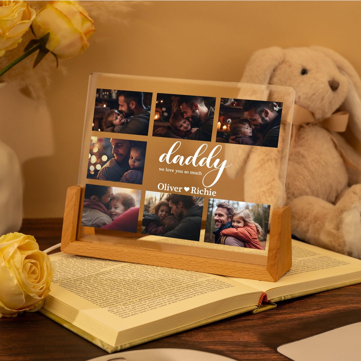Custom Dad Photo Night Light Plaque, Family Photos with Kids Names Led Light, Fathers Day Gift, Dad Birthday Gift (DNL-35)