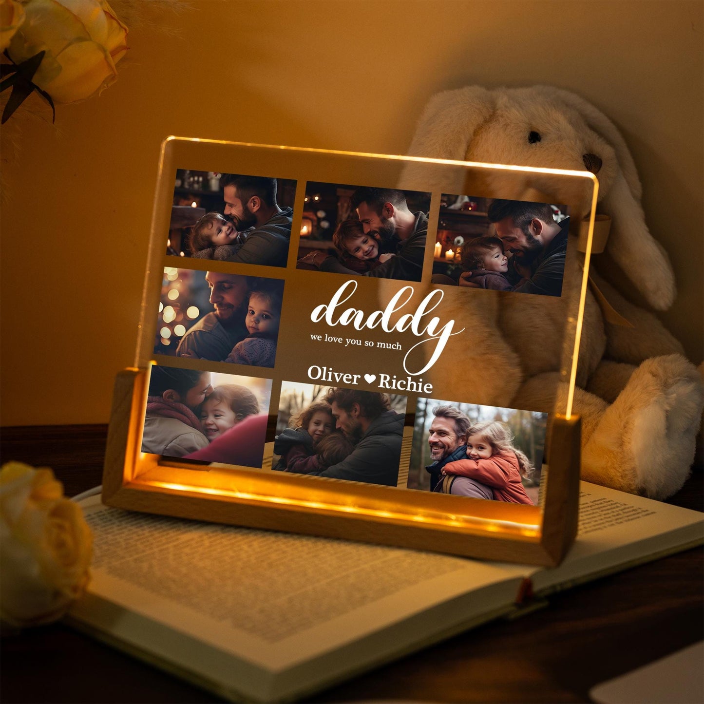 Custom Dad Photo Night Light Plaque, Family Photos with Kids Names Led Light, Fathers Day Gift, Dad Birthday Gift (DNL-35)
