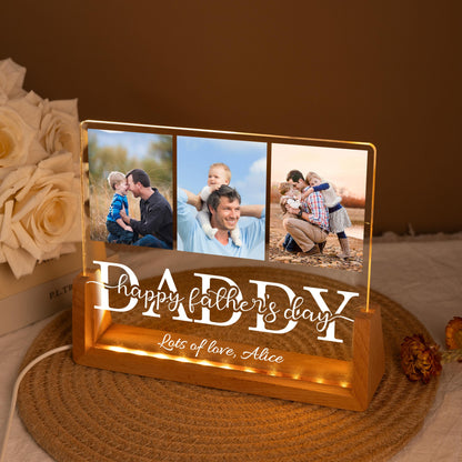 Personalised Daddy Night Light With Photos, Custom Dads Picture Acrylic Lamp, Fathers Day Photo Collage, Dad Birthday Gift, Father's Day Gift (DNL-43)