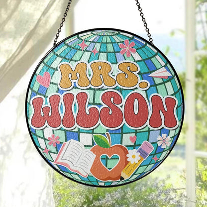 Custom Disco ball Stained Glass Suncatcher, Teacher Appreciation Gift From Student, Back To School, Teacher Gift, Window Hanging Classroom (Sun-163)