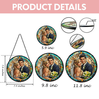 Handcrafted Personalized Stained Glass Suncatcher Featuring a Custom Couple’s Portrait for Home Décor and Meaningful Gifts (Sun-09)