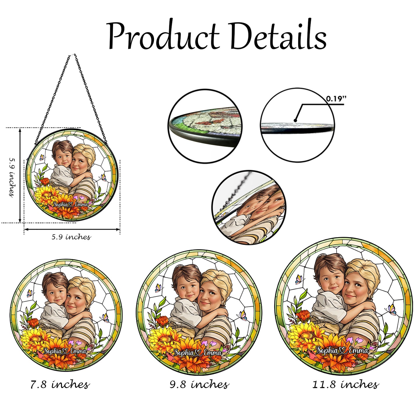 Personalized Mother And Child Portrait Faux - Personalized Stained Glass Suncatcher for Windows (Sun-04)