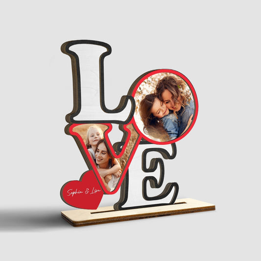 Love, Custom Photo, Customizable Name, Wooden Plaque 3 Layers