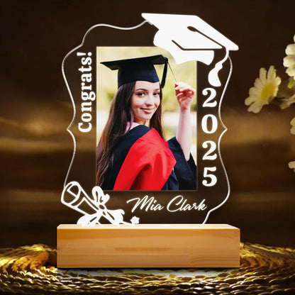 Graduation Night Light Gift With Picture, Custom Name LED Lamp For Graduate, Unique Class of 2025 Keepsake For Him Her (GNL-47)