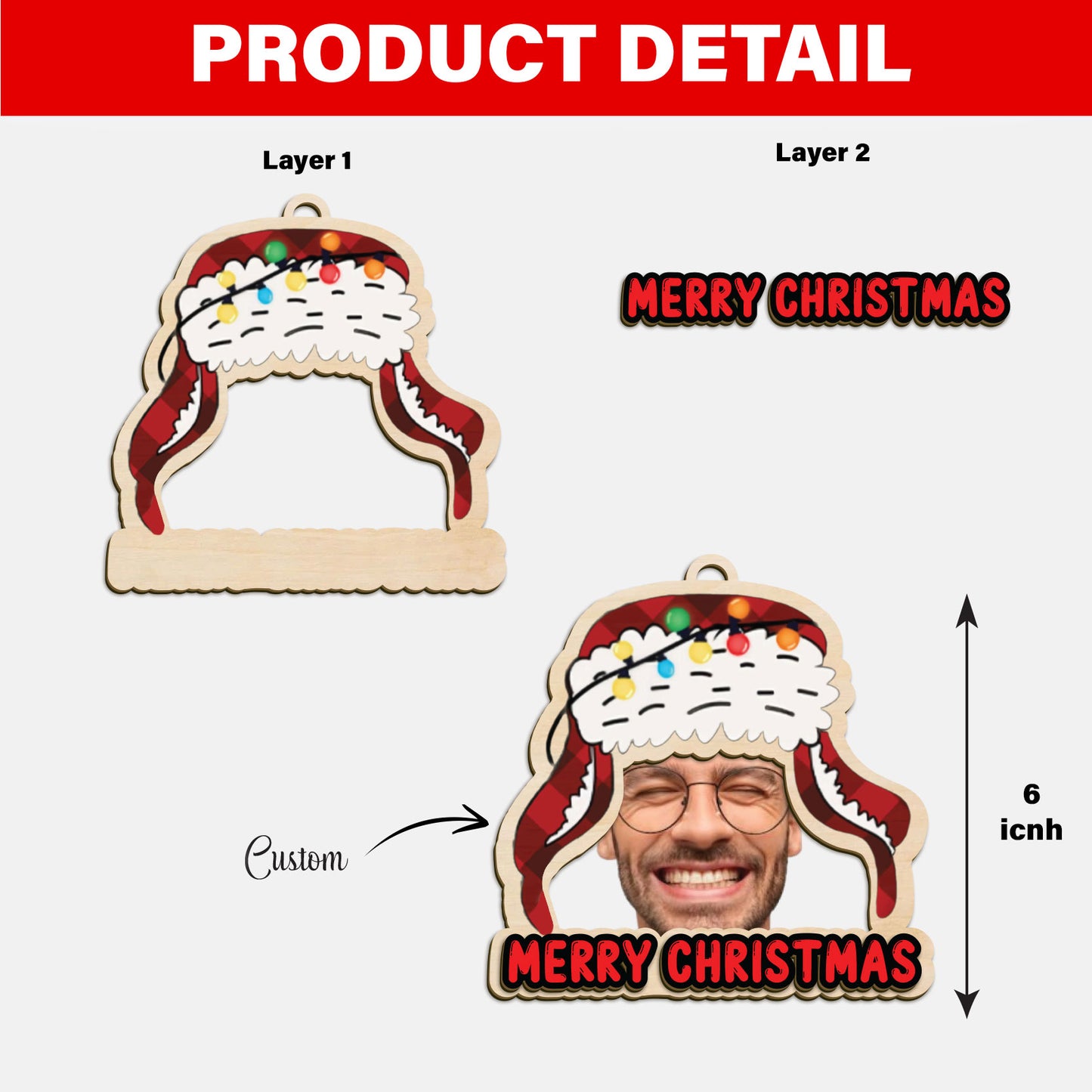 Custom Christmas Hat Face Ornament