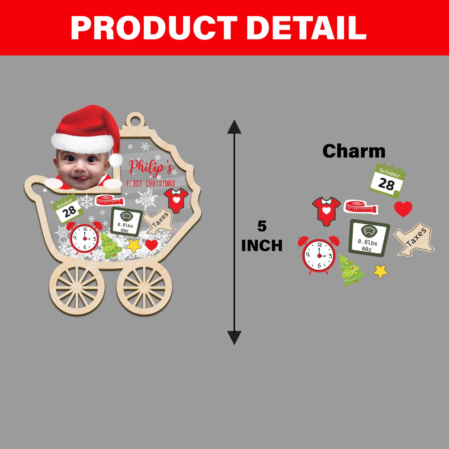Personalized Photo Baby First Christmas Ornament, Custom Photo Baby Ornament, Custom Baby Face Ornament, Photo Baby Christmas Ornament, 2024 Xmas Gift