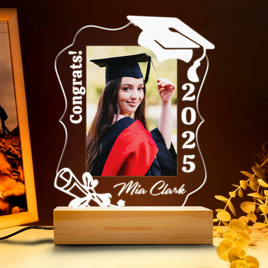 Graduation Night Light Gift With Picture, Custom Name LED Lamp For Graduate, Unique Class of 2025 Keepsake For Him Her (GNL-47)
