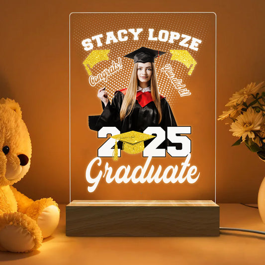 Custom Graduation Night Light With Photo, Personalized Acrylic Plaque Lamp For Graduate, Unique Gift For Daughter, Son, Friend (GNL-45)