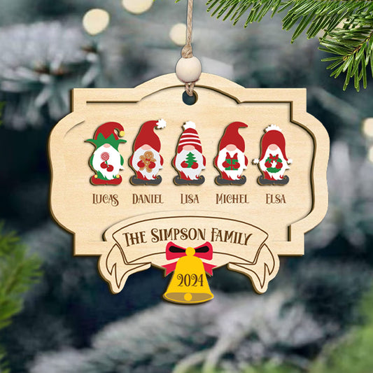 Personalized Gnome Family Christmas Ornament, Family Christmas 2024 Keepsake, Christmas Decor, Gnome Family Wooden Ornament, Holiday Decor