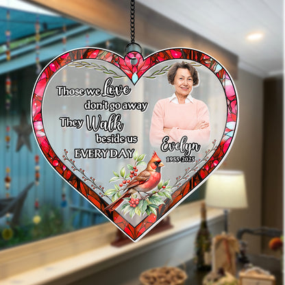 In Loving Memory Personalized Hanging Suncatcher, Custom Photo and Cardinal Ornament, Sympathy Gift Idea  (H-Sun-14)