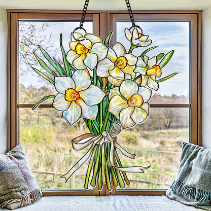 Personalized Grandma's Garden Gift For Grandma, Birth Month Flower Acrylic Window Hanging Suncatcher, Mother's Day Gift For Grandma (H-Sun-05)