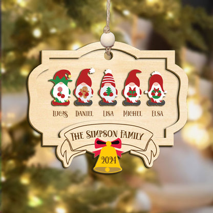 Personalized Gnome Family Christmas Ornament, Family Christmas 2024 Keepsake, Christmas Decor, Gnome Family Wooden Ornament, Holiday Decor