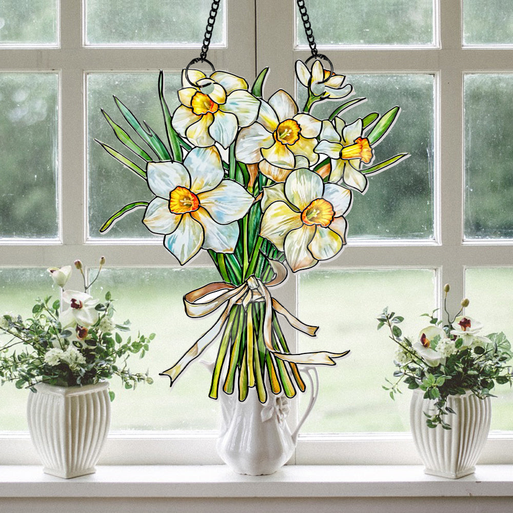 Personalized Grandma's Garden Gift For Grandma, Birth Month Flower Acrylic Window Hanging Suncatcher, Mother's Day Gift For Grandma (H-Sun-05)