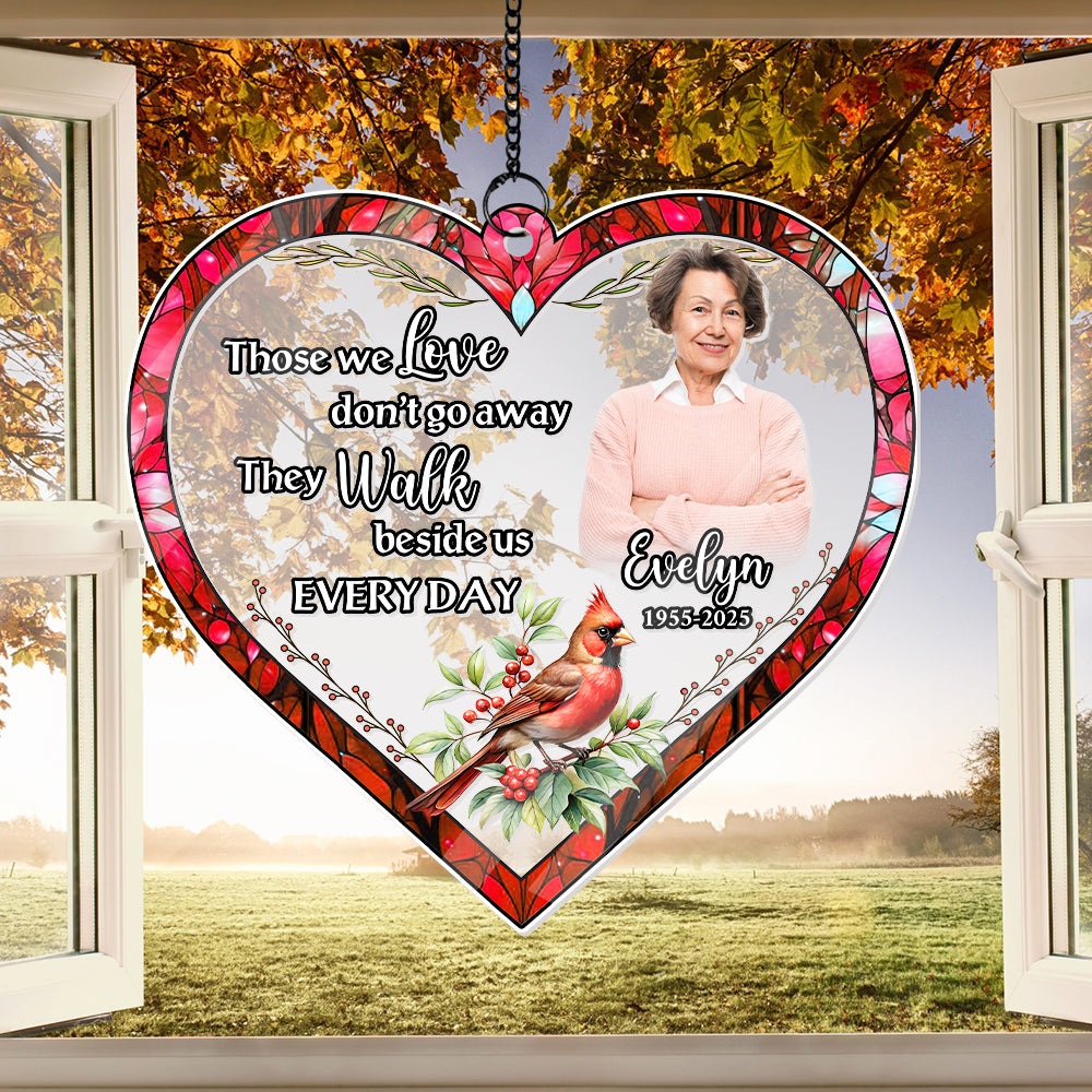 In Loving Memory Personalized Hanging Suncatcher, Custom Photo and Cardinal Ornament, Sympathy Gift Idea  (H-Sun-14)