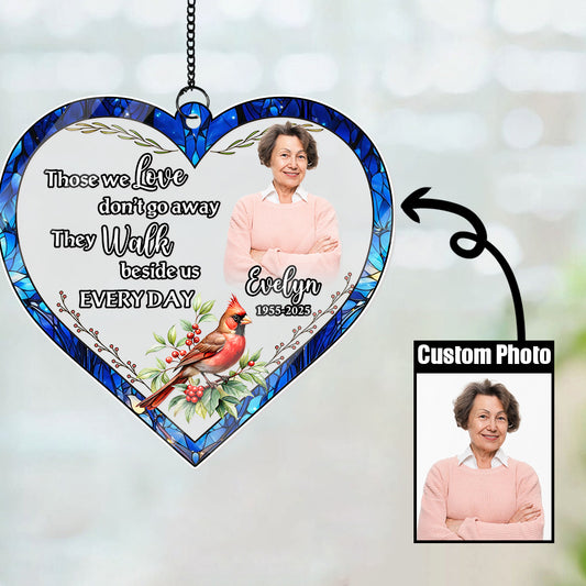 In Loving Memory Personalized Hanging Suncatcher, Custom Photo and Cardinal Ornament, Sympathy Gift Idea  (H-Sun-14)