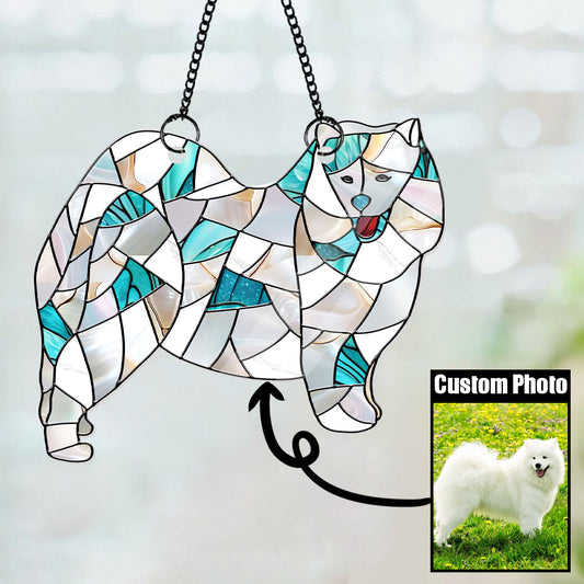 Custom Pet Portrait Glass Suncatcher – Personalized Dog Memorial Gift from Photo, Pet Loss Keepsake, Stained Glass-Inspired Tribute (H-Sun-11)