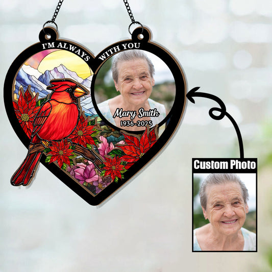 Personalized Photo Memorial Suncatcher Ornament, Custom Photo, Cardinal Suncatcher, In Loving Memory of a Loved One, Sympathy Gift, Cardinal Lovers (H-Sun-12)
