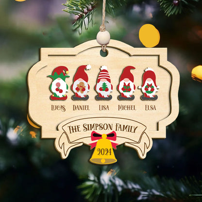 Personalized Gnome Family Christmas Ornament, Family Christmas 2024 Keepsake, Christmas Decor, Gnome Family Wooden Ornament, Holiday Decor