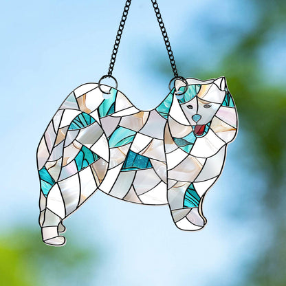 Custom Pet Portrait Glass Suncatcher – Personalized Dog Memorial Gift from Photo, Pet Loss Keepsake, Stained Glass-Inspired Tribute (H-Sun-11)