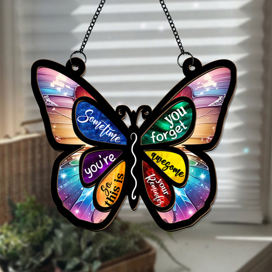 Butterfly Hanging Suncatcher – Colorful Stained Glass Effect Acrylic Decor for Windows, Walls, or Garden Spaces (H-Sun-16)