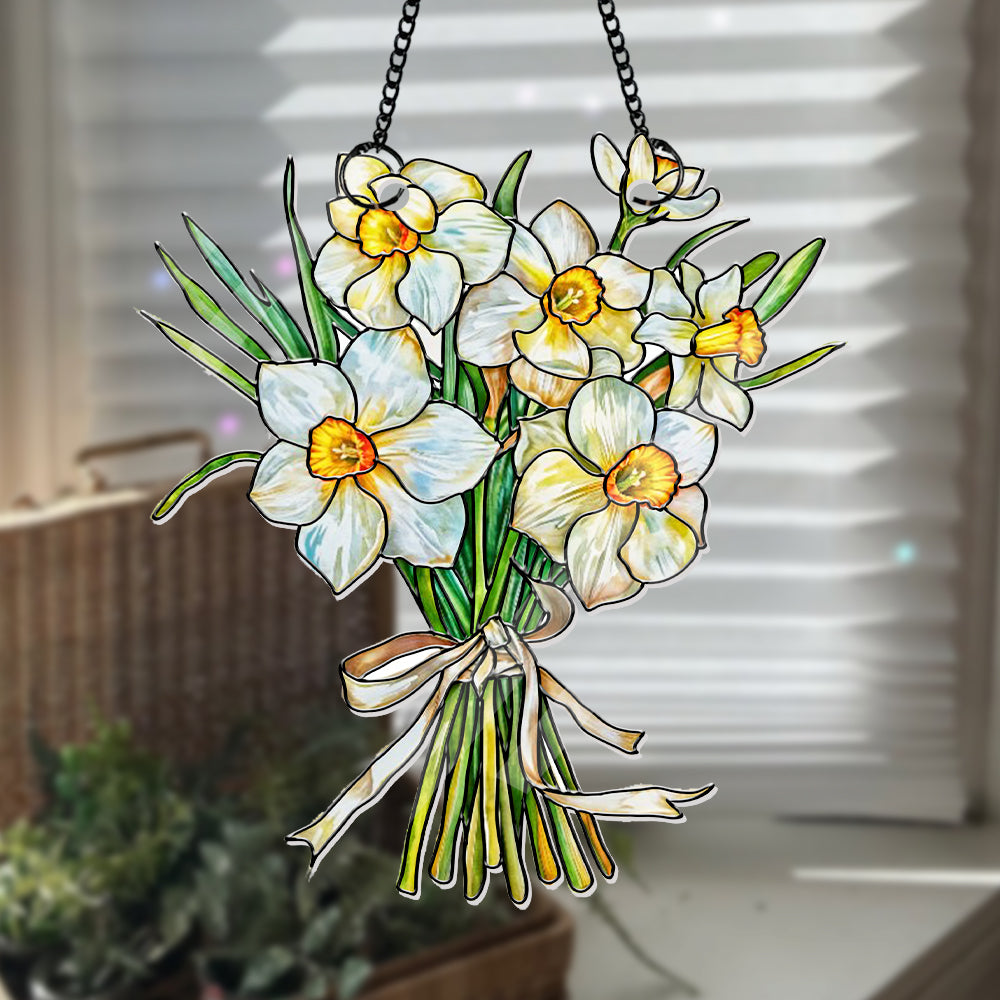 Personalized Grandma's Garden Gift For Grandma, Birth Month Flower Acrylic Window Hanging Suncatcher, Mother's Day Gift For Grandma (H-Sun-05)